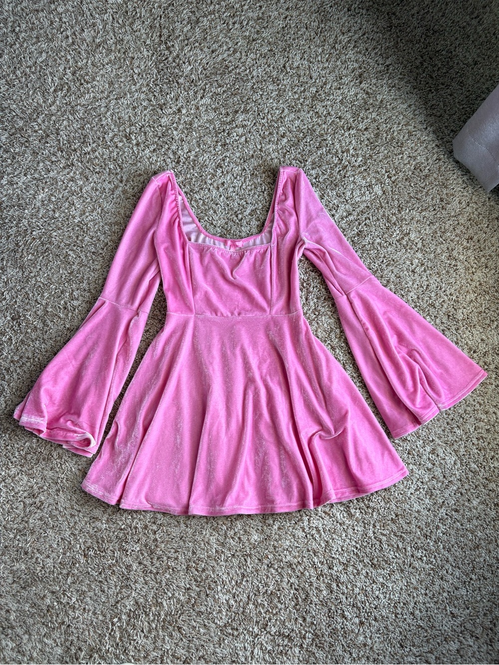 Sugar Thrillz Pink Velvet Bell Sleeve Skater  Dress